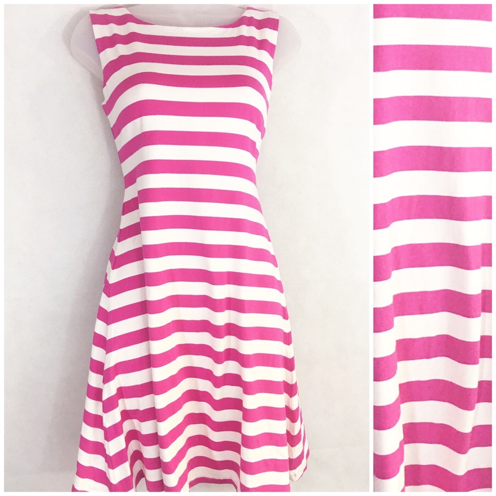 Pink White sleeveless A Line Summer Career Dress L